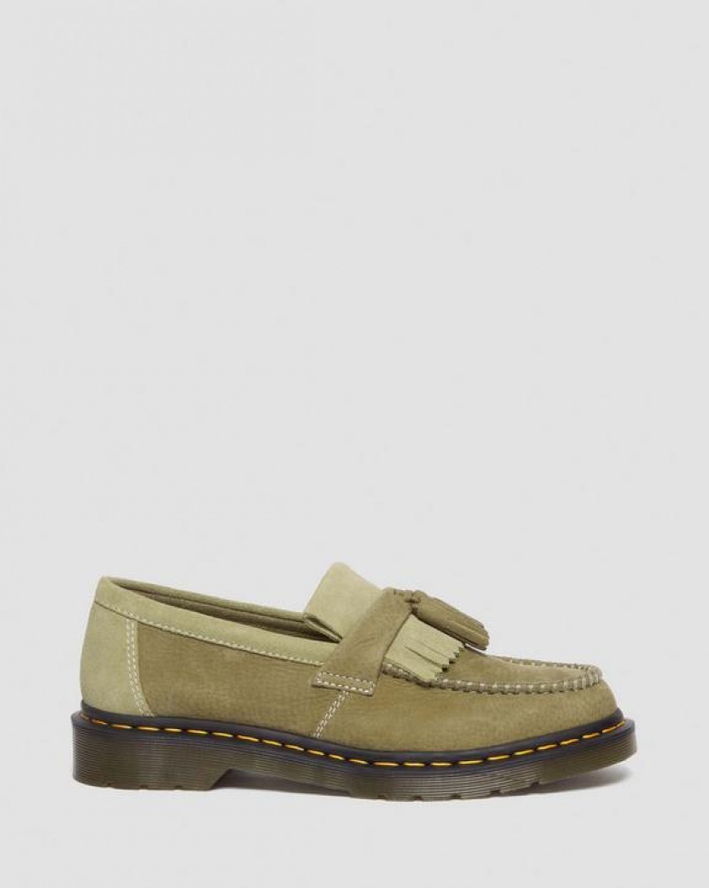 Men's Dr Martens Adrian Tumbled Nubuck Leather Tassel Shoes Olive | Australia_Dr58696