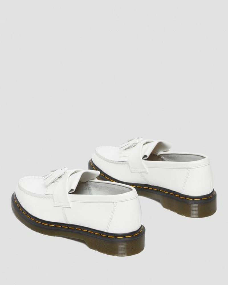 Men's Dr Martens Adrian Yellow Stitch Leather Tassel Shoes White | Australia_Dr89624