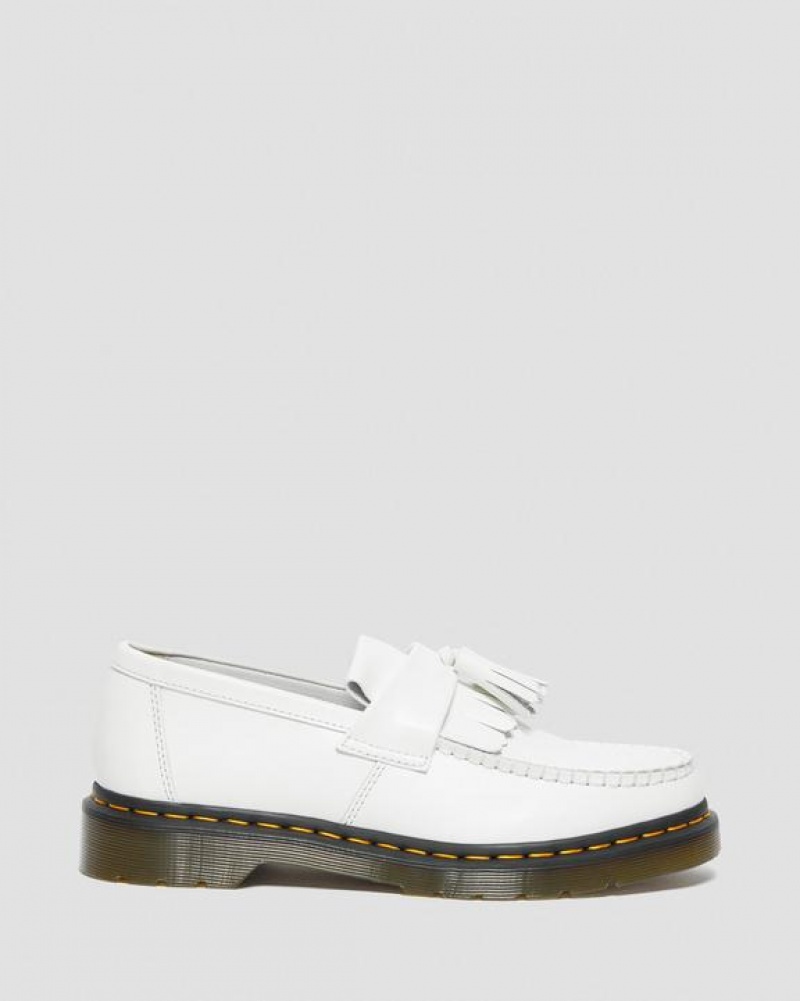 Men's Dr Martens Adrian Yellow Stitch Leather Tassel Shoes White | Australia_Dr89624