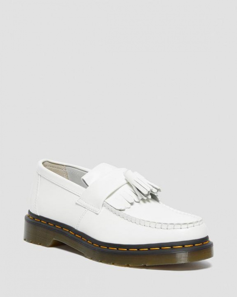 Men\'s Dr Martens Adrian Yellow Stitch Leather Tassel Shoes White | Australia_Dr89624