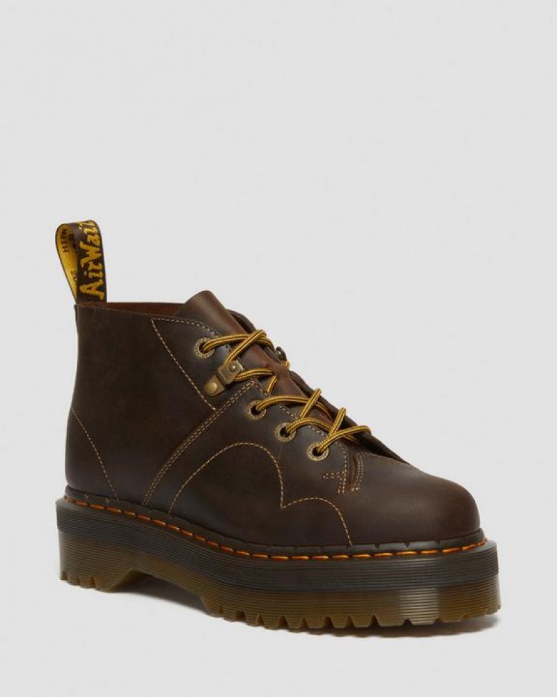 Men\'s Dr Martens Church Arc Crazy Horse Platform Monkey Boots Dark Brown | Australia_Dr13804