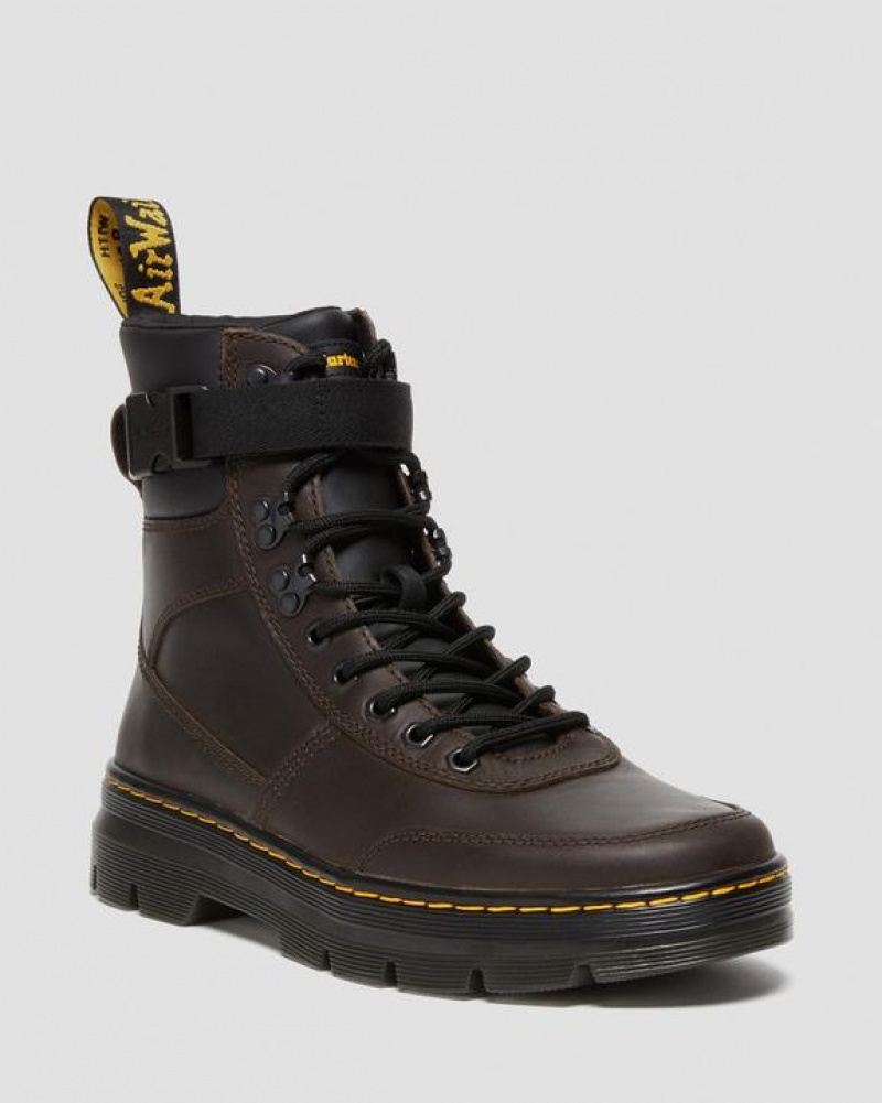 Men\'s Dr Martens Combs Tech Crazy Horse Leather Casual Boots Dark Brown | Australia_Dr67071