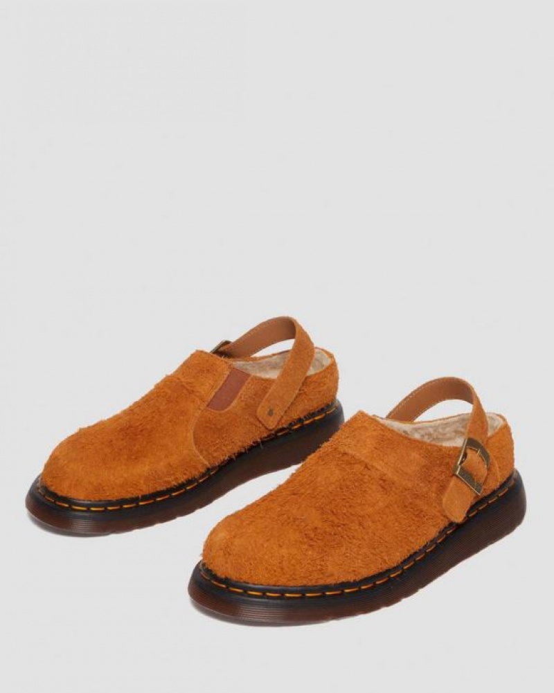 Men's Dr Martens Isham Faux Shearling Lined Suede Slingback Shoes Brown | Australia_Dr91787