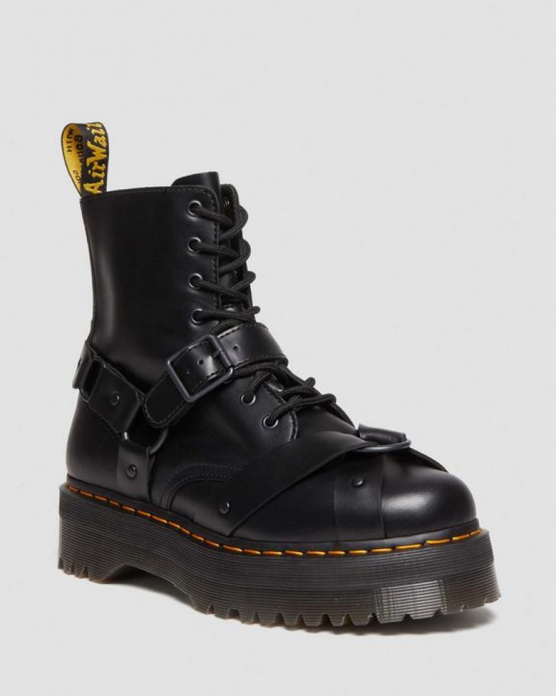 Men\'s Dr Martens Jadon Boot Harness Leather Platform Shoes Black | Australia_Dr33651