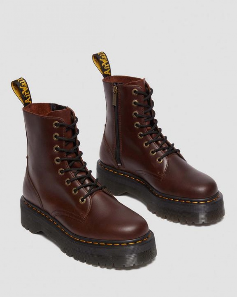 Men's Dr Martens Jadon Boot Pull Up Leather Platforms Boots Dark Brown | Australia_Dr93328