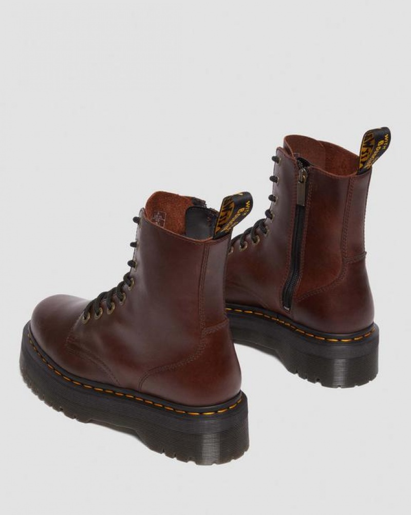 Men's Dr Martens Jadon Boot Pull Up Leather Platforms Boots Dark Brown | Australia_Dr93328