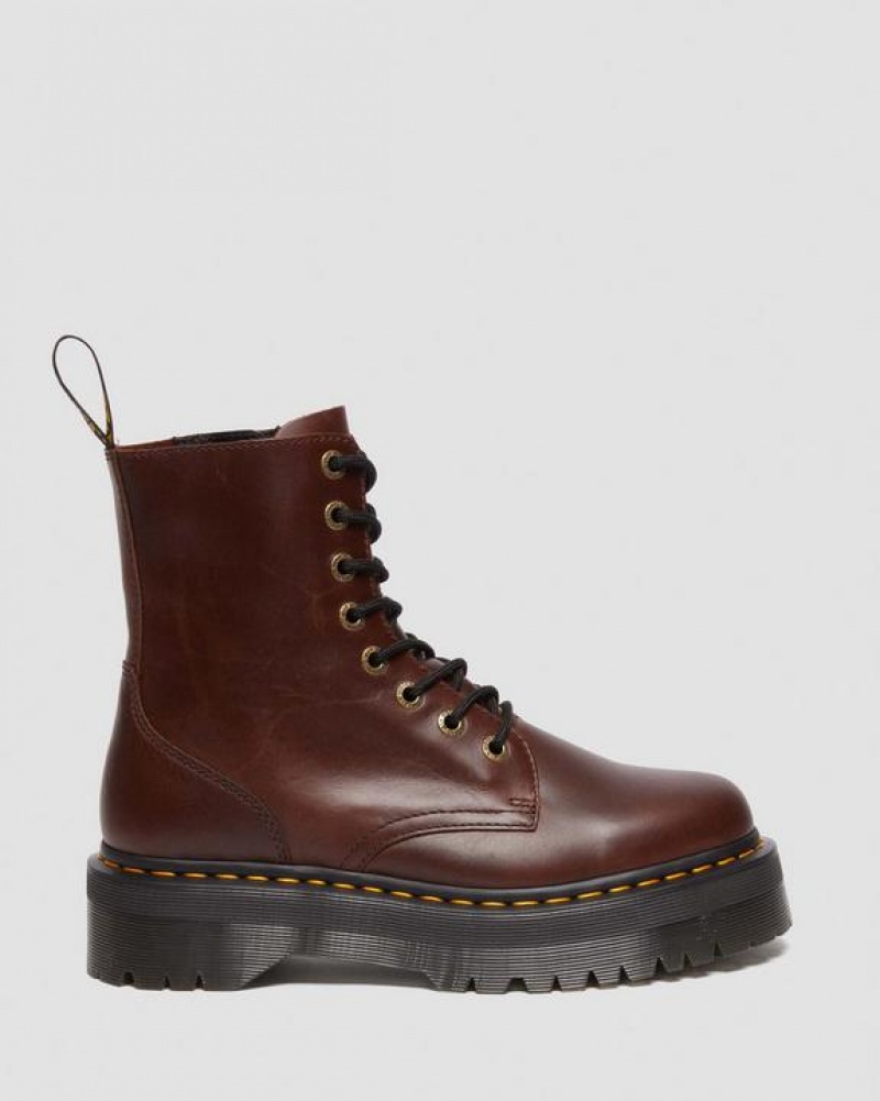 Men's Dr Martens Jadon Boot Pull Up Leather Platforms Boots Dark Brown | Australia_Dr93328