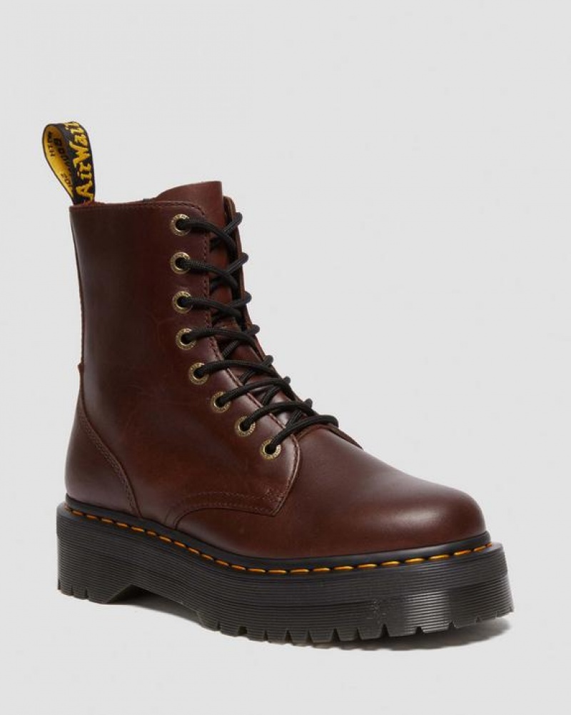 Men\'s Dr Martens Jadon Boot Pull Up Leather Platforms Boots Dark Brown | Australia_Dr93328