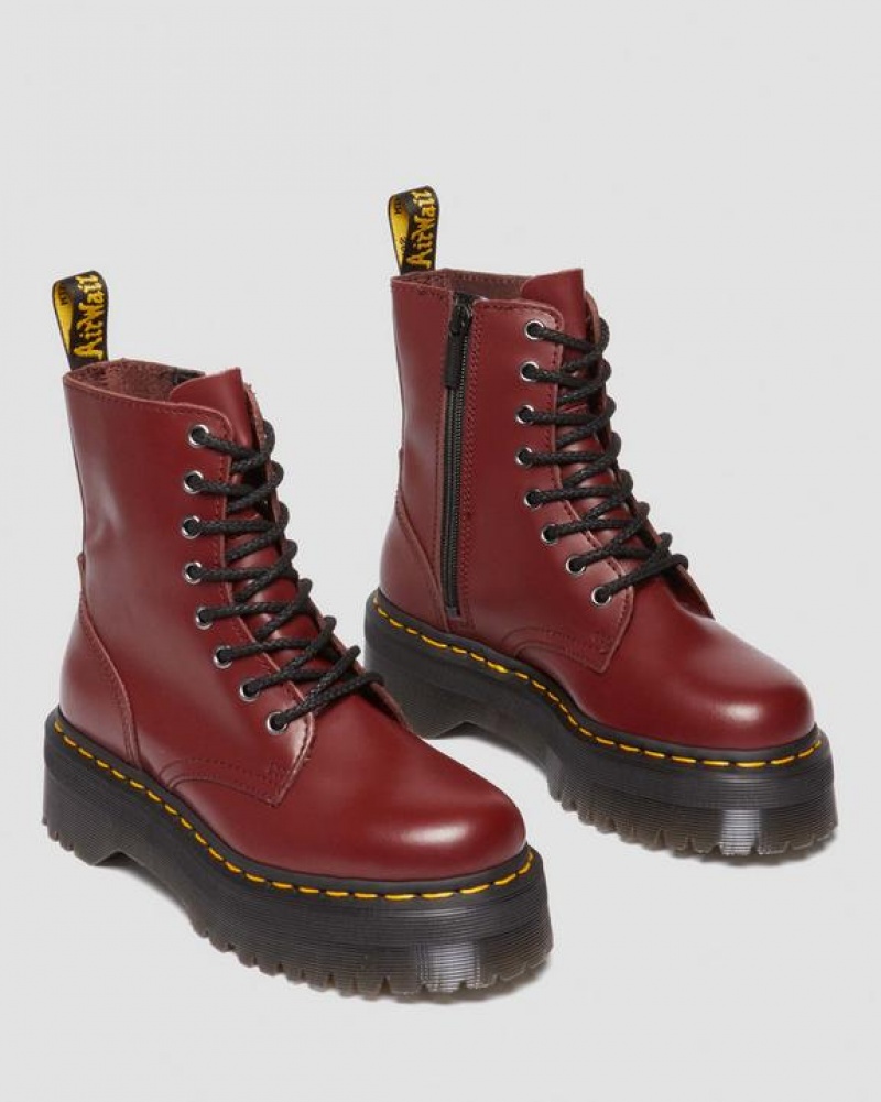 Men's Dr Martens Jadon Boot Smooth Leather Platforms Boots Red | Australia_Dr38070