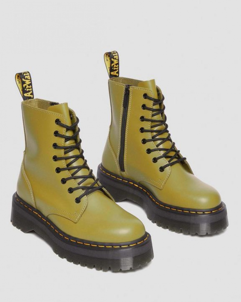 Men's Dr Martens Jadon Boot Smooth Leather Platforms Boots Olive | Australia_Dr70406