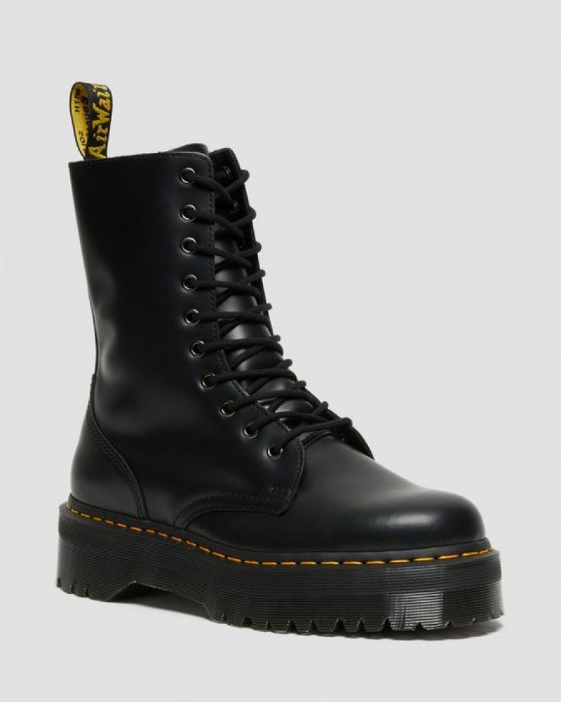 Men\'s Dr Martens Jadon Hi Boot Smooth Leather Platforms Boots Black | Australia_Dr21197