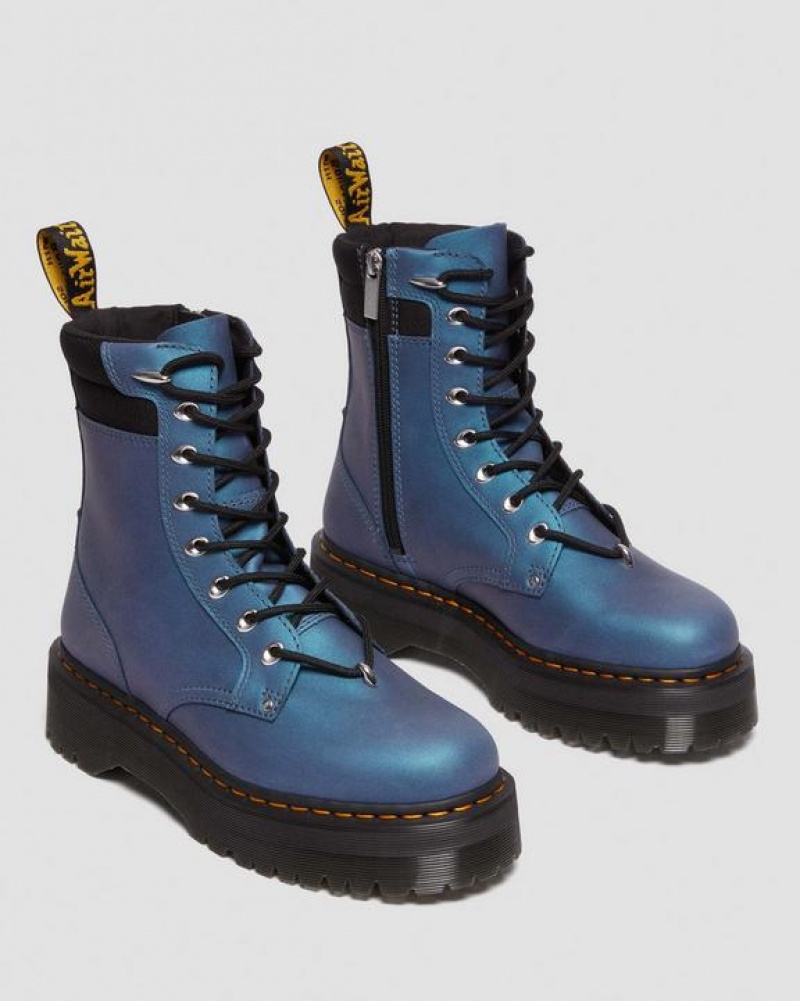 Men's Dr Martens Jadon II Boot Hardware Pull Up Leather Platform Shoes Deep Blue | Australia_Dr76555