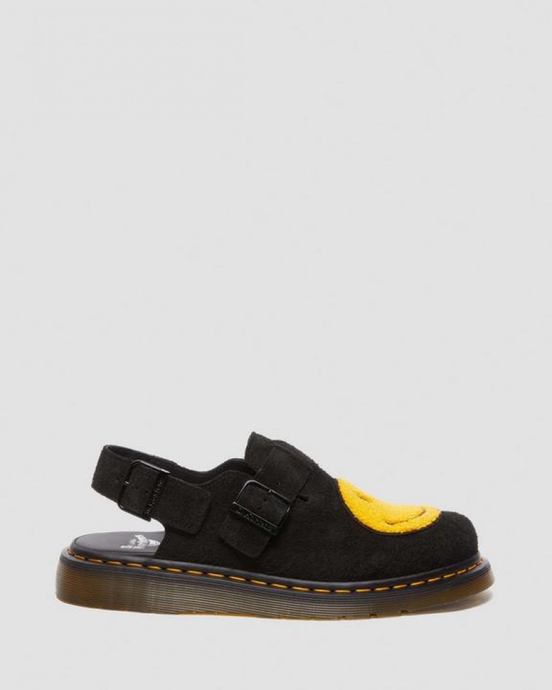 Men's Dr Martens Jorge Smiley® Napped Suede Slingback Shoes Black | Australia_Dr47881