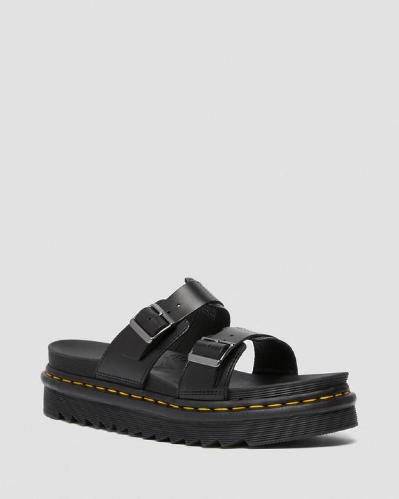 Men\'s Dr Martens Myles Brando Leather Buckle Slide Sandals Platform Shoes Black | Australia_Dr18986