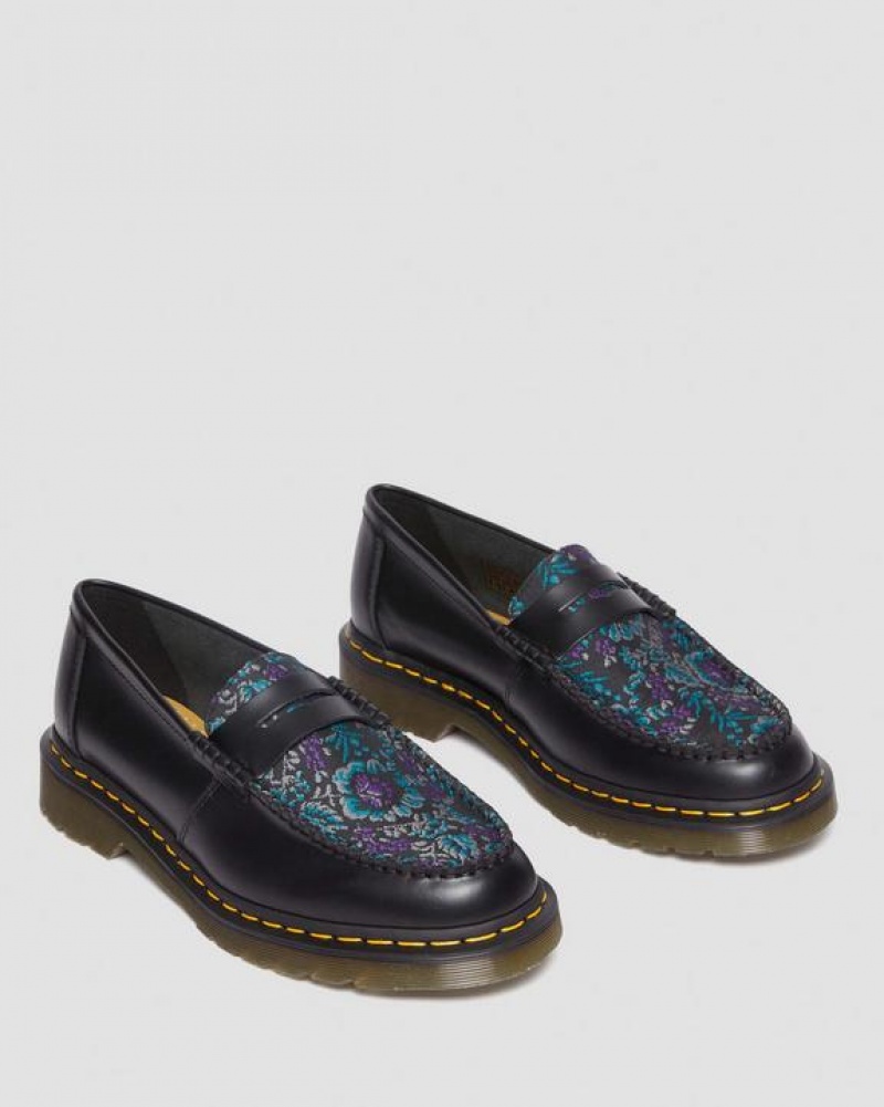 Men's Dr Martens Penton Floral Jacquard Shoes Black | Australia_Dr39616