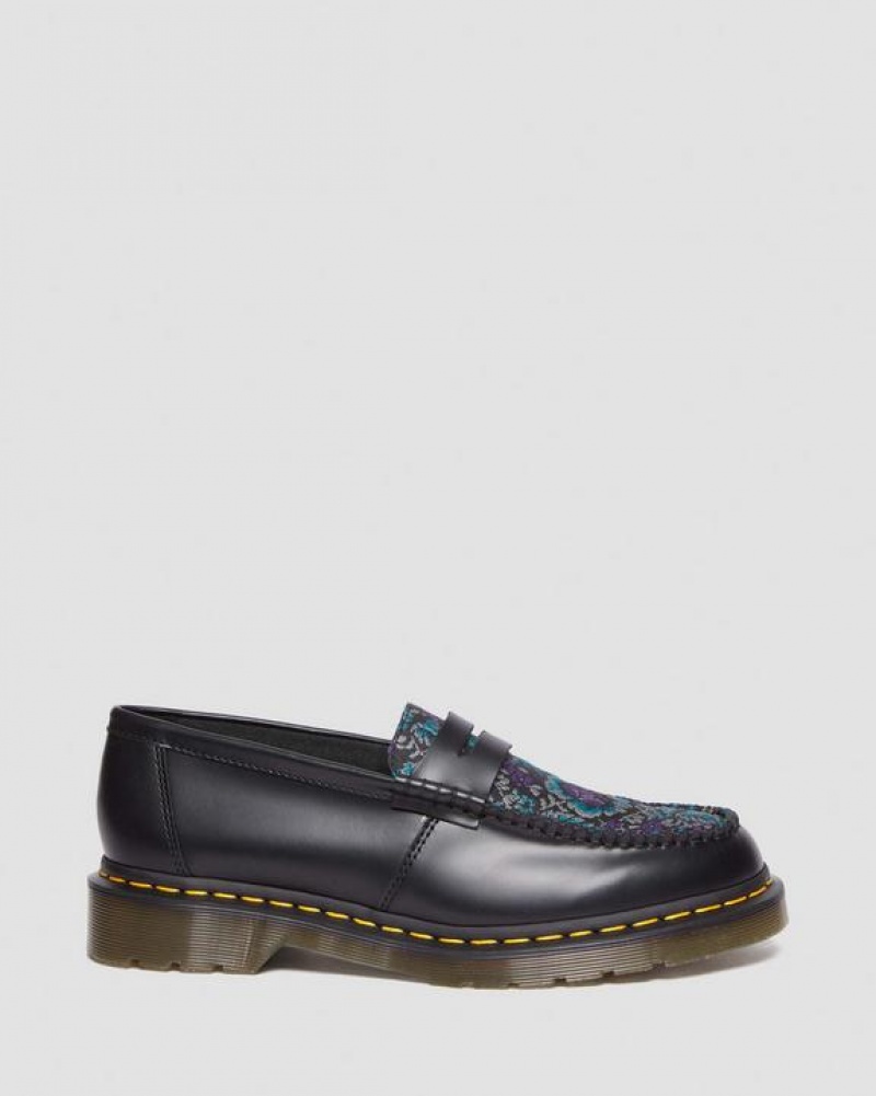 Men's Dr Martens Penton Floral Jacquard Shoes Black | Australia_Dr39616