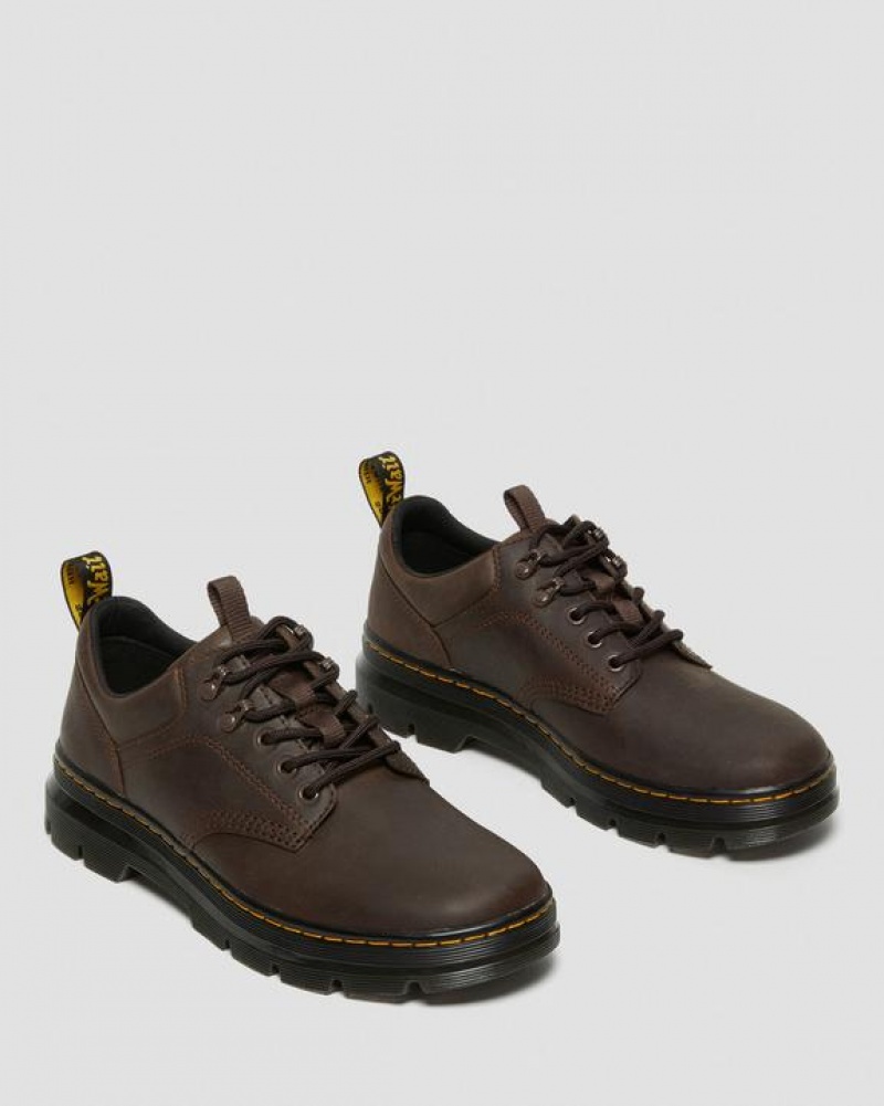 Men's Dr Martens Reeder Crazy Horse Leather Utility Shoes Dark Brown | Australia_Dr99793