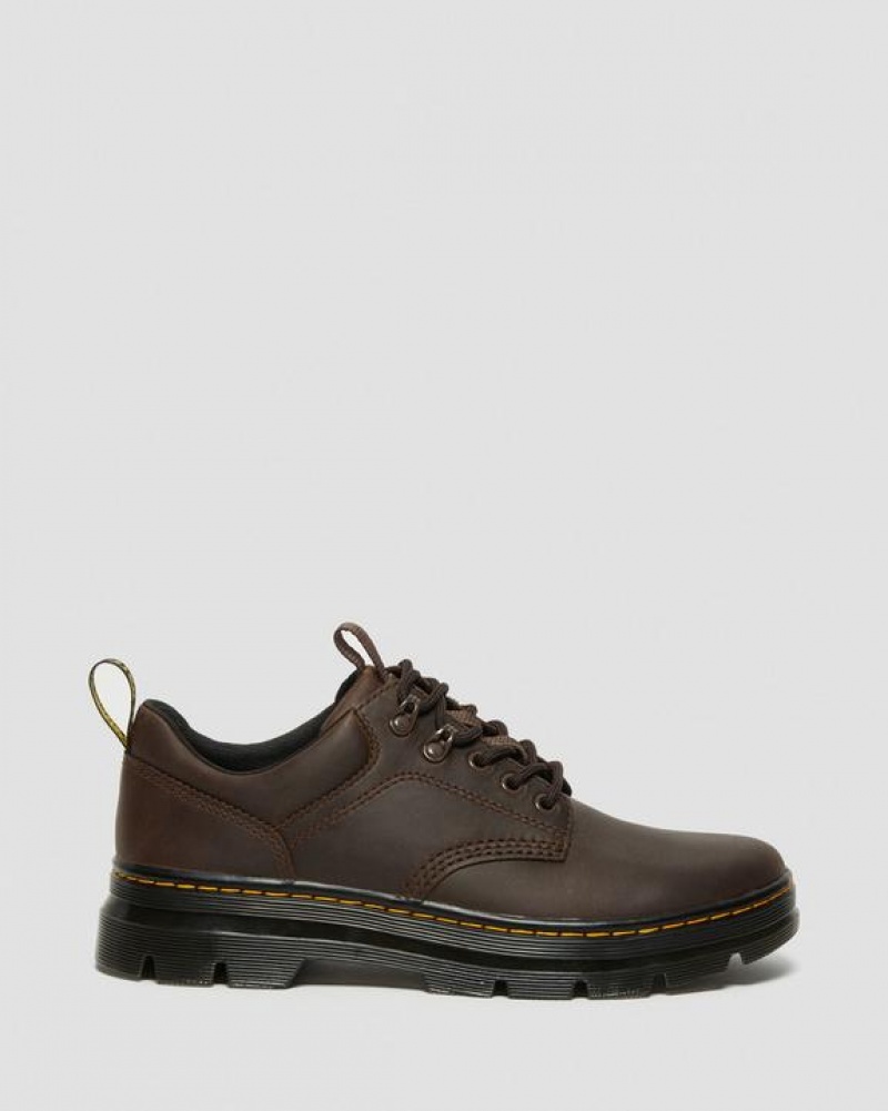 Men's Dr Martens Reeder Crazy Horse Leather Utility Shoes Dark Brown | Australia_Dr99793