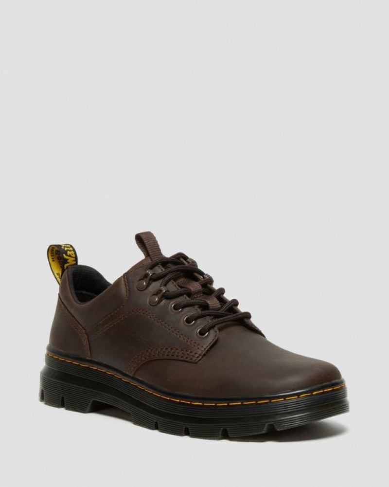 Men\'s Dr Martens Reeder Crazy Horse Leather Utility Shoes Dark Brown | Australia_Dr99793