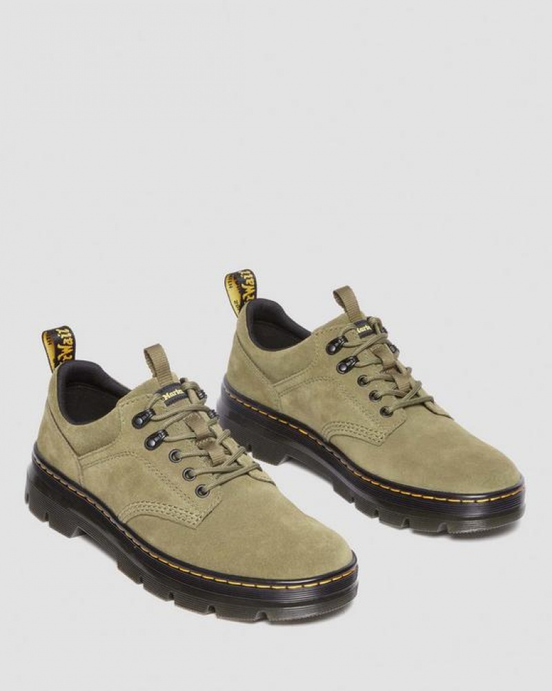 Men's Dr Martens Reeder Suede Utility Shoes Olive | Australia_Dr35117