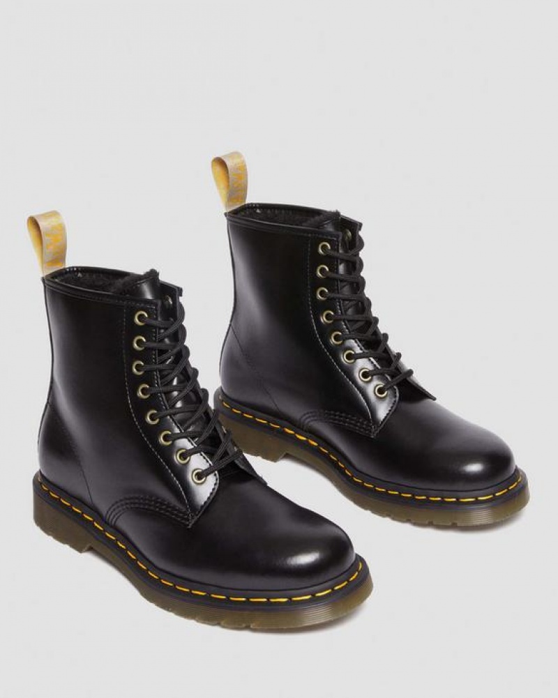 Men's Dr Martens Vegan 1460 Faux Fur Lined Lace Up Boots Black | Australia_Dr70844