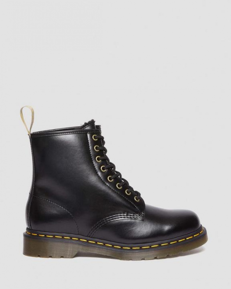 Men's Dr Martens Vegan 1460 Faux Fur Lined Lace Up Boots Black | Australia_Dr70844