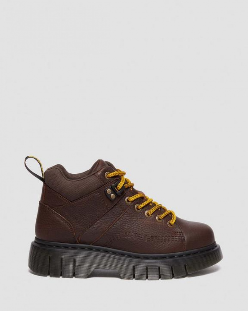 Men's Dr Martens Woodard Grizzly Leather Low Casual Boots Dark Brown | Australia_Dr38006