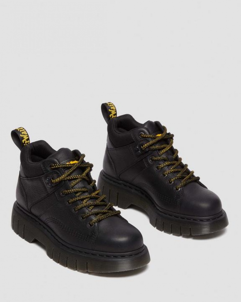 Men's Dr Martens Woodard Grizzly Leather Low Casual Platform Shoes Black | Australia_Dr49531