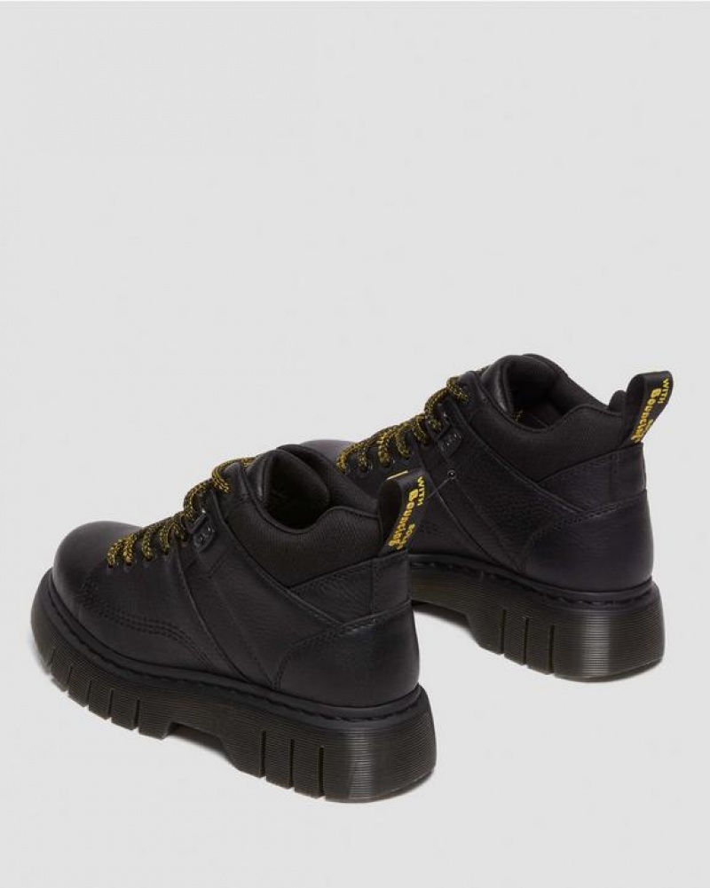 Men's Dr Martens Woodard Grizzly Leather Low Casual Platform Shoes Black | Australia_Dr49531