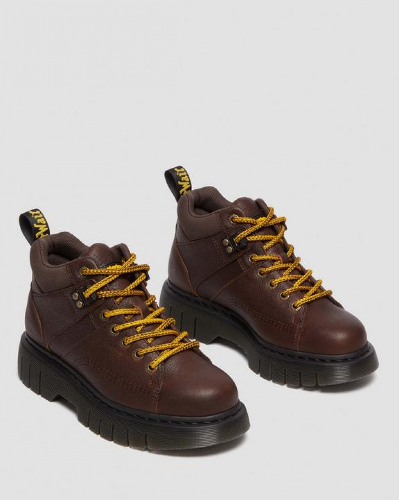 Men's Dr Martens Woodard Grizzly Leather Low Casual Platform Shoes Dark Brown | Australia_Dr69120