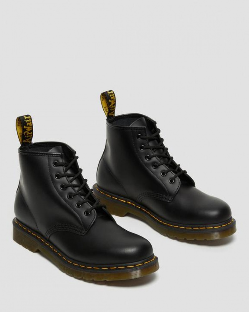 Women's Dr Martens 101 Yellow Stitch Smooth Leather Ankle Boots Black | Australia_Dr26059