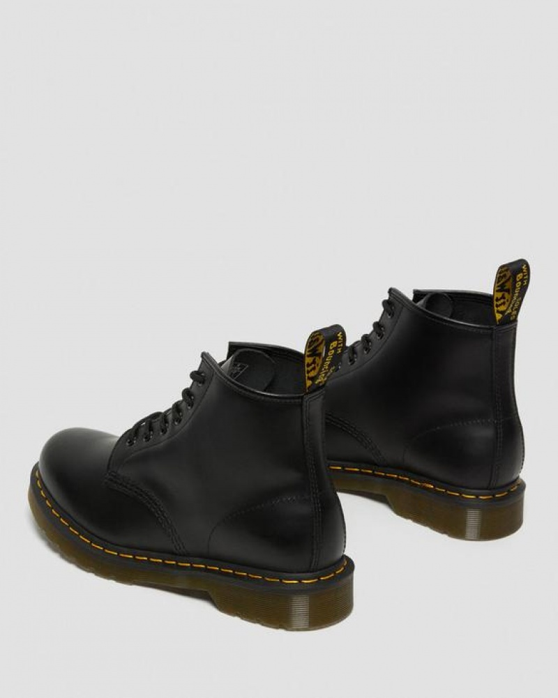 Women's Dr Martens 101 Yellow Stitch Smooth Leather Ankle Boots Black | Australia_Dr26059