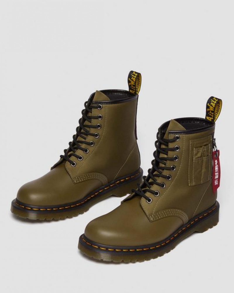 Women's Dr Martens 1460 Ben Alpha Industries Nylon & Leather Lace Up Boots Olive / Black | Australia_Dr66385