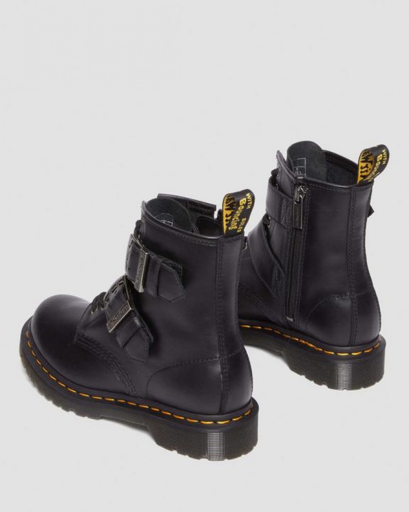 Women's Dr Martens 1460 Buckle Pull Up Leather Lace Up Boots Black | Australia_Dr45671