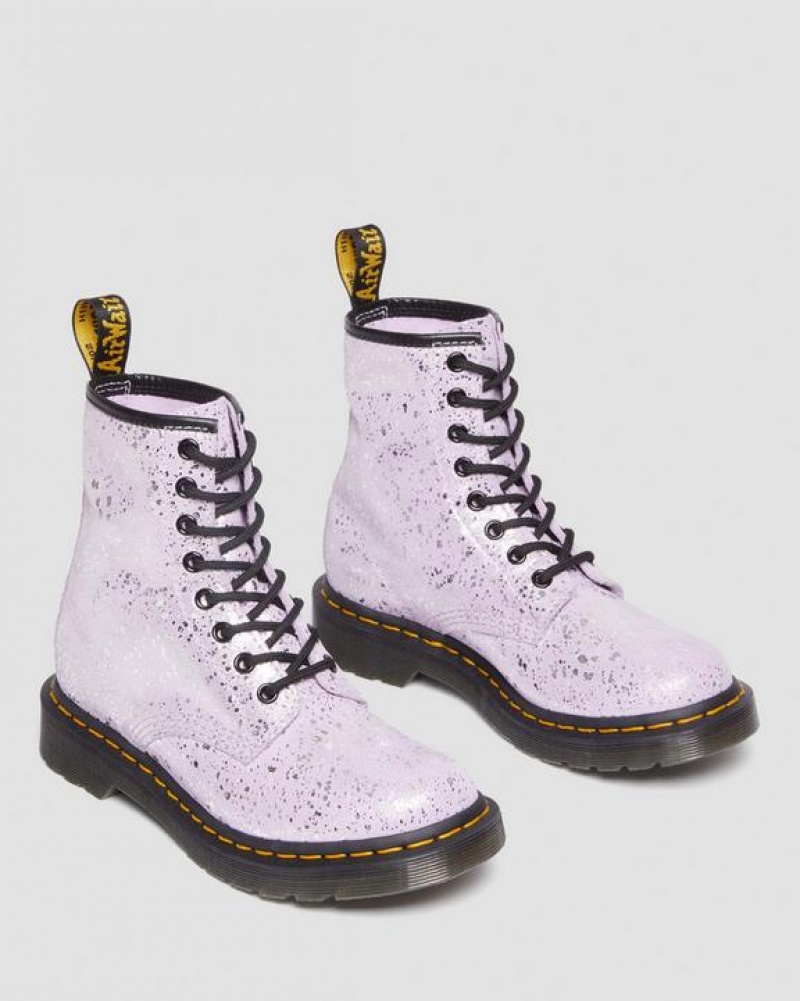 Women's Dr Martens 1460 Metallic Splatter Suede Lace Up Boots Purple | Australia_Dr22704