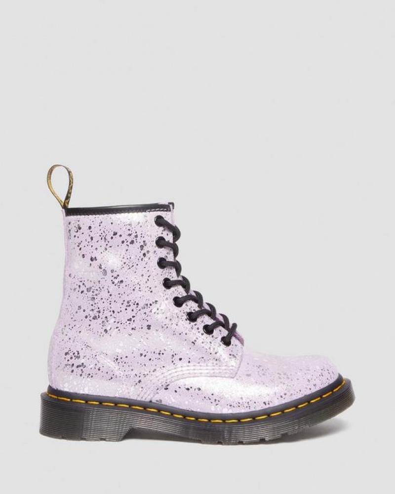 Women's Dr Martens 1460 Metallic Splatter Suede Lace Up Boots Purple | Australia_Dr22704