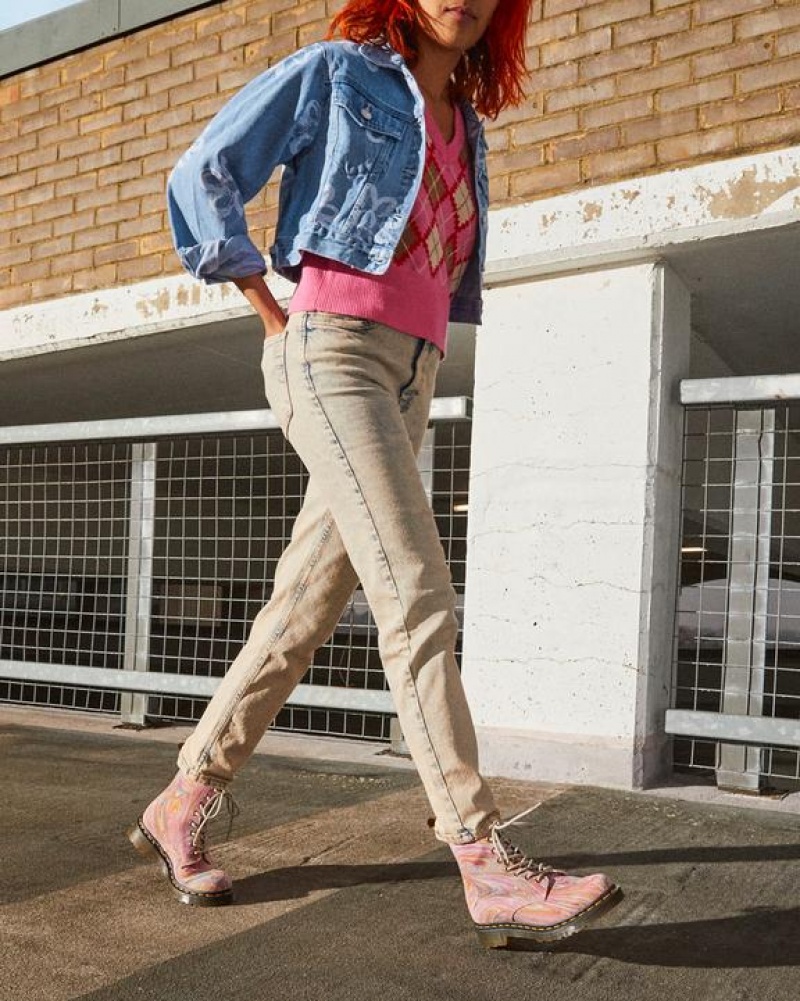 Women's Dr Martens 1460 Pascal Marbled Suede Lace Up Boots Pink / Orange | Australia_Dr65078