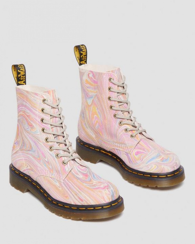 Women's Dr Martens 1460 Pascal Marbled Suede Lace Up Boots Pink / Orange | Australia_Dr65078