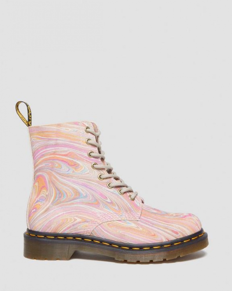 Women's Dr Martens 1460 Pascal Marbled Suede Lace Up Boots Pink / Orange | Australia_Dr65078