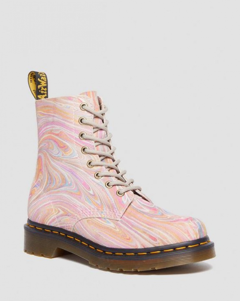 Women\'s Dr Martens 1460 Pascal Marbled Suede Lace Up Boots Pink / Orange | Australia_Dr65078