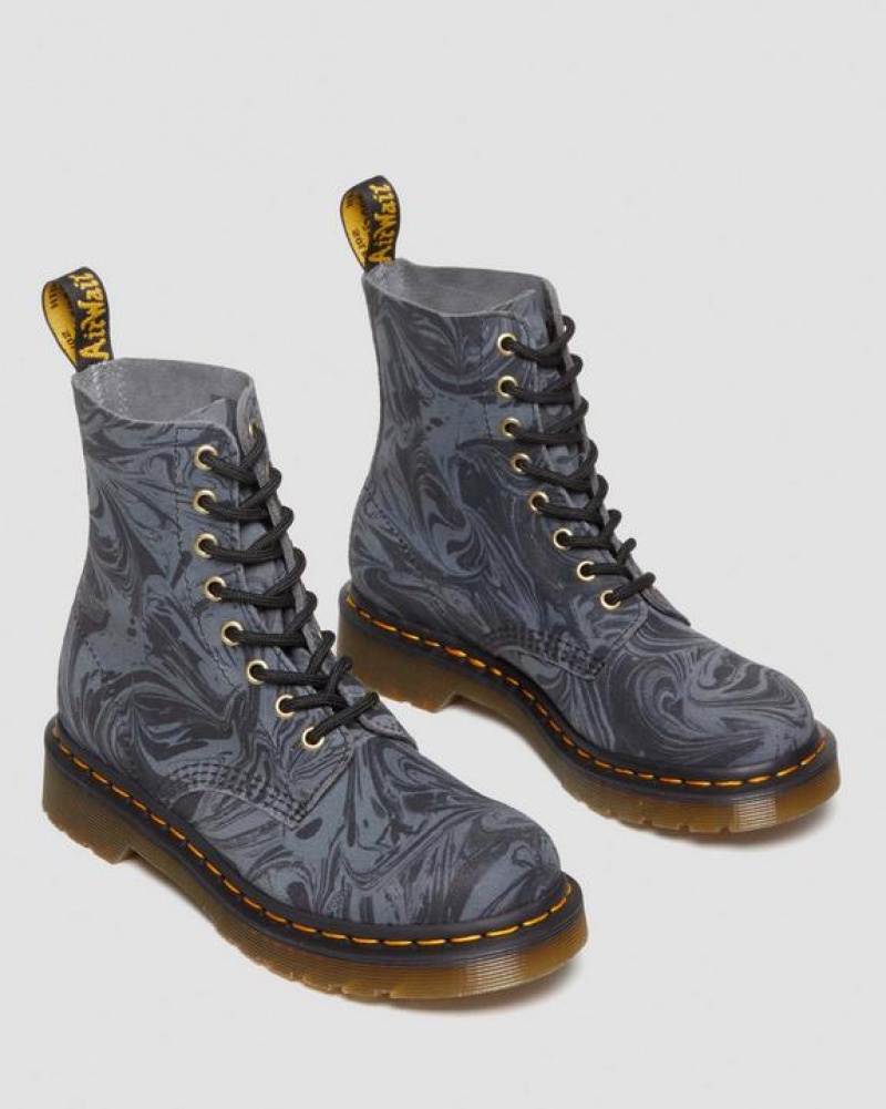 Women's Dr Martens 1460 Pascal Marbled Suede Lace Up Boots Black / Grey | Australia_Dr80980