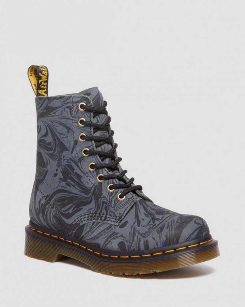 Women\'s Dr Martens 1460 Pascal Marbled Suede Lace Up Boots Black / Grey | Australia_Dr80980