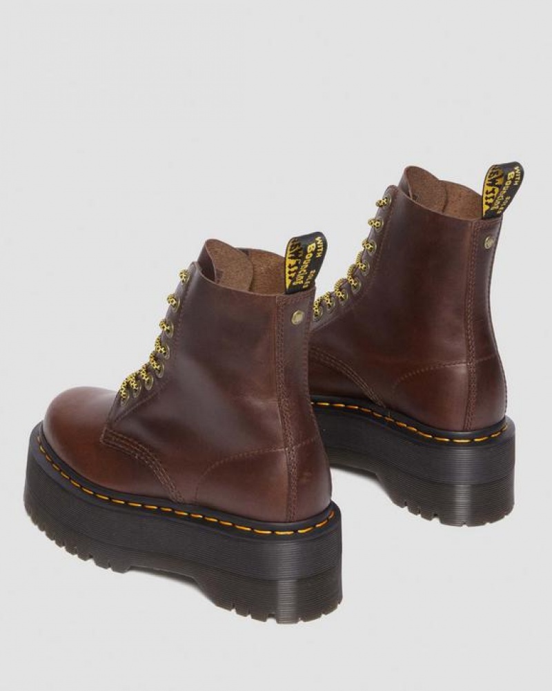 Women's Dr Martens 1460 Pascal Max Pull Up Leather Platform Boots Dark Brown | Australia_Dr58177