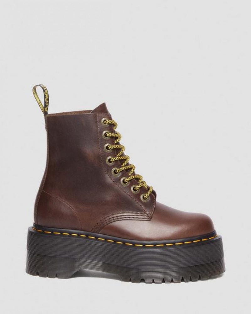 Women's Dr Martens 1460 Pascal Max Pull Up Leather Platform Boots Dark Brown | Australia_Dr58177