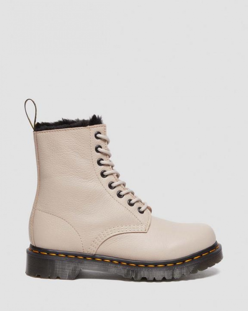 Women's Dr Martens 1460 Serena Faux Fur Lined Virginia Lace Up Boots Grey Brown | Australia_Dr87779