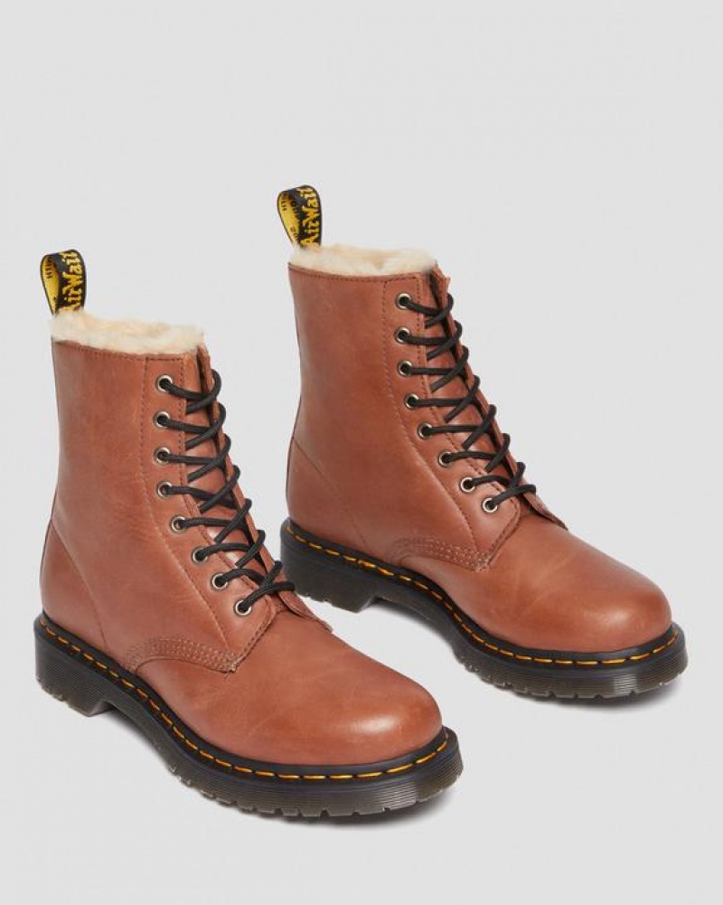 Women's Dr Martens 1460 Serena Women's Faux Fur-Lined Leather Boots Brown | Australia_Dr90713