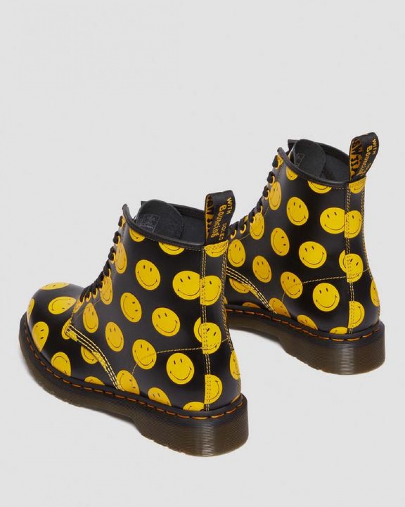 Women's Dr Martens 1460 Smiley® Smooth Leather Lace Up Boots Black | Australia_Dr92056