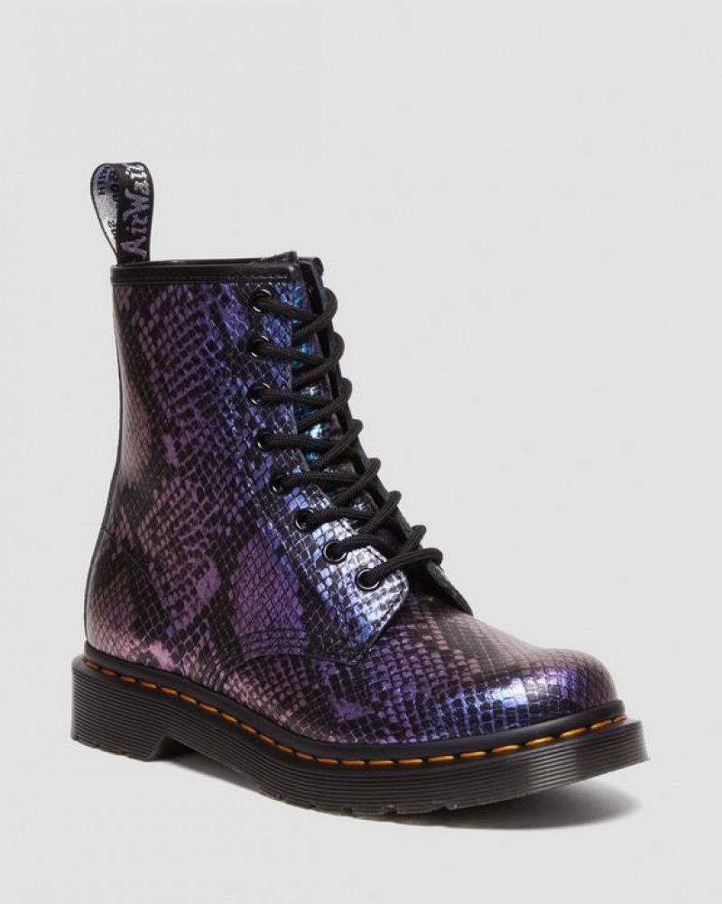 Women\'s Dr Martens 1460 Snake Print Emboss Leather Lace Up Boots Black / Multicolor | Australia_Dr49775