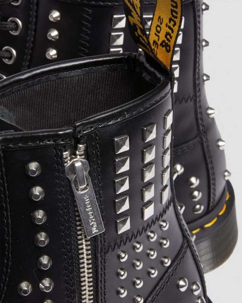 Women's Dr Martens 1460 Studded Zip Atlas Leather Lace Up Boots Black | Australia_Dr26717