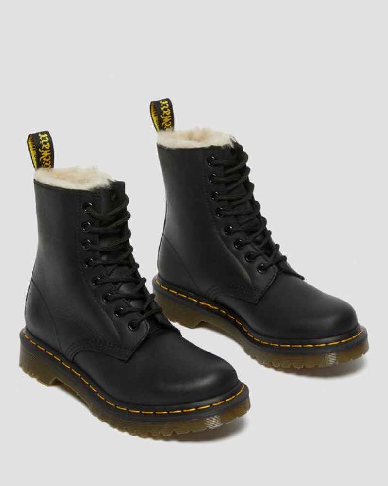 Women's Dr Martens 1460 Women's Faux Fur Lined Lace Up Boots Black | Australia_Dr93417